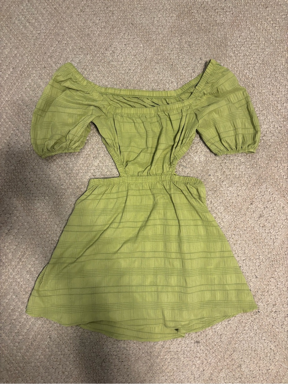Lime Green Cutout Puff Sleeve Mini Dress